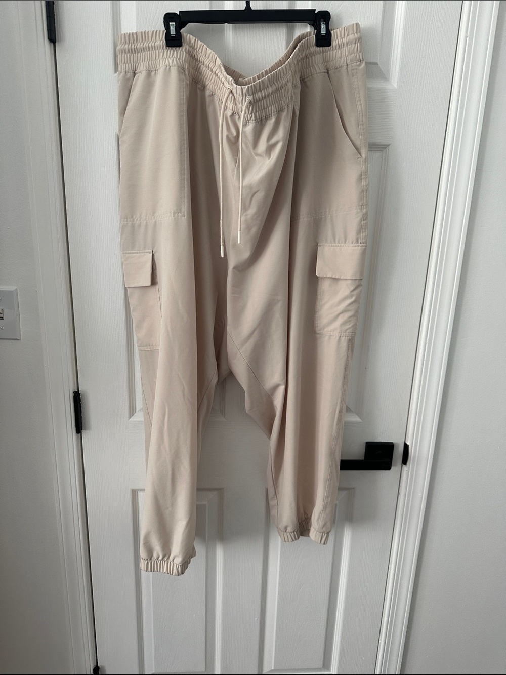 Plus Women’s Beige Cargo Jogger Pants - Drawstring Waist-worn once